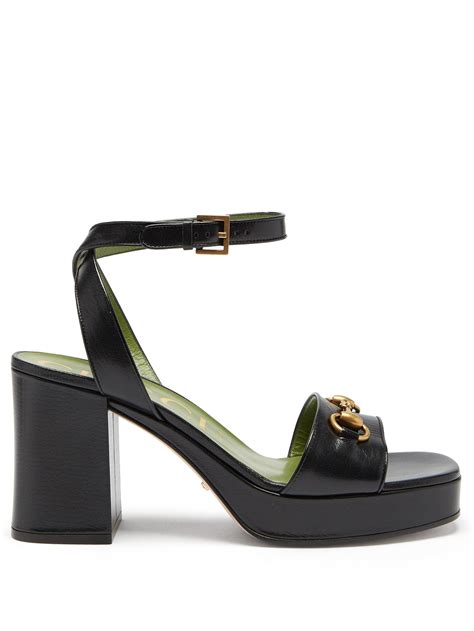 sandale fourrure gucci|Women's Horsebit platform sandal in black leather .